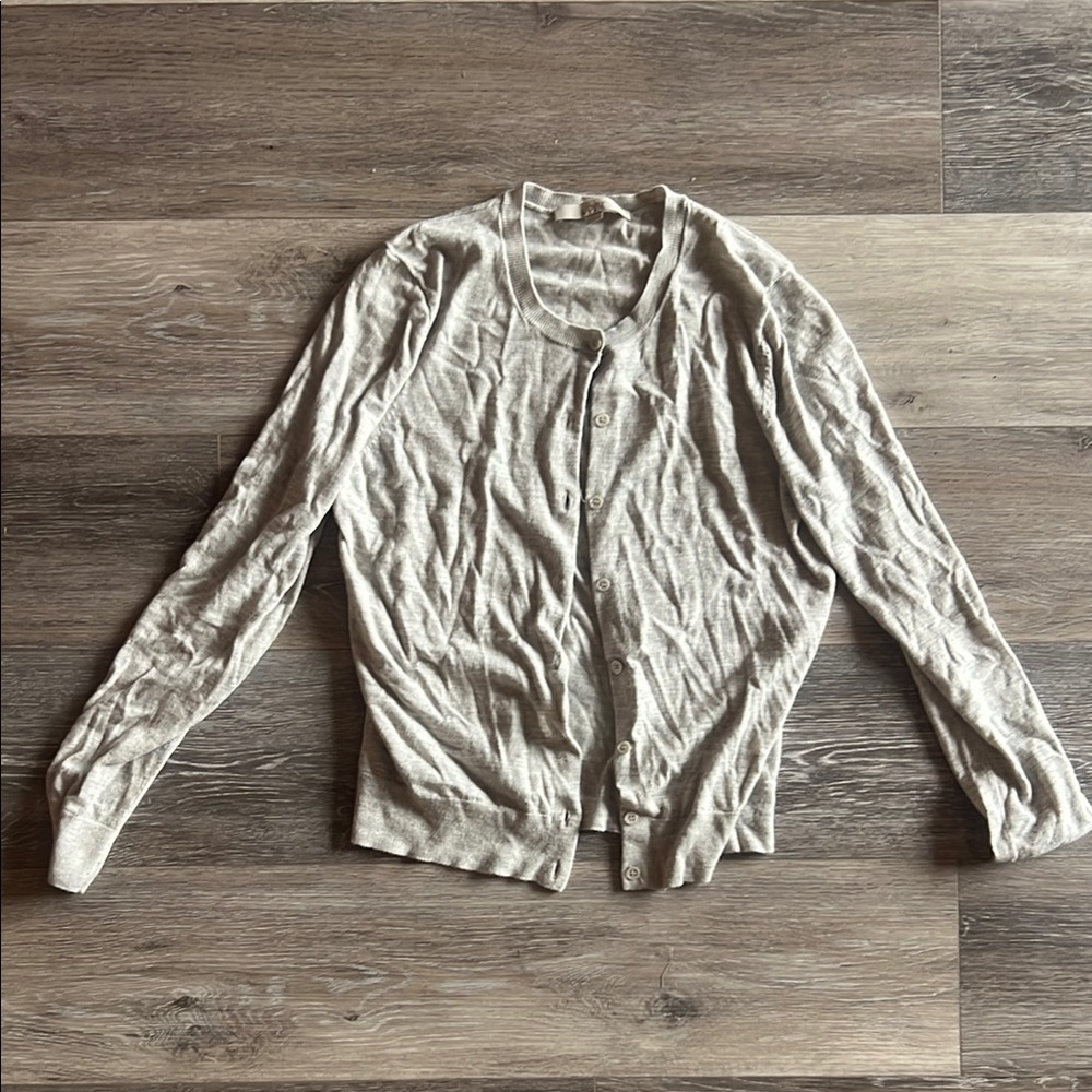 LOFT Gray Cardigan Sweater Soft Knit Classic